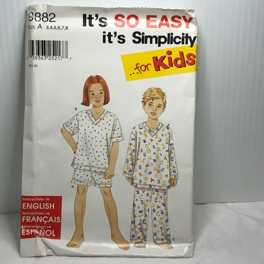 #9882 Simplicity Child children's pajamas 3-8